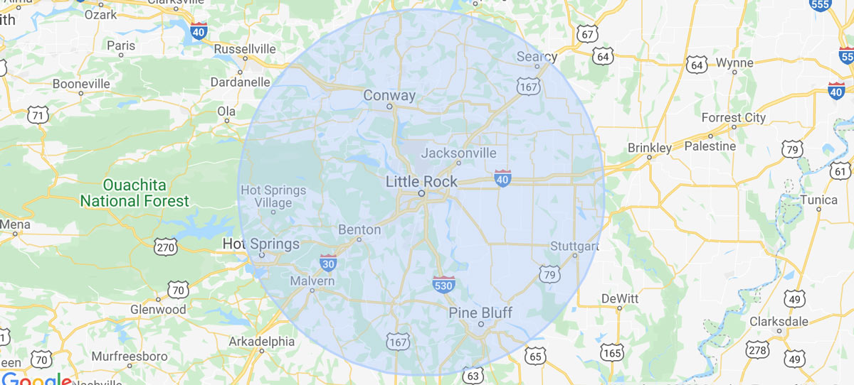 Central Arkansas Roofing Service Area Map